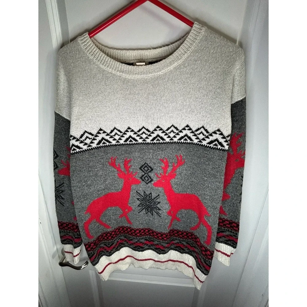 Vintage Mossimo Reindeer Snowflakes AOP Christmas Crewneck Sweater No Flaws‎